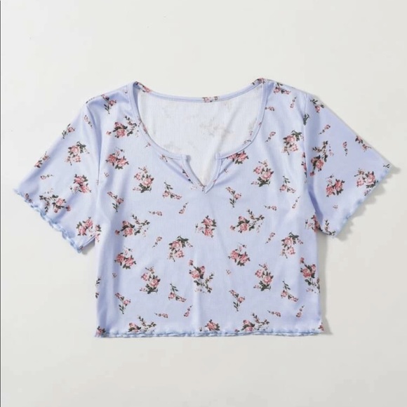 SHEIN Floral Lettuce Trim Crop Top Medium - Picture 2 of 8